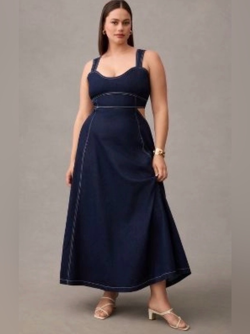 •AURETA X ANTHROPOLOGIE• Corset Denim Cutout Dress Size Large Cotton Blend